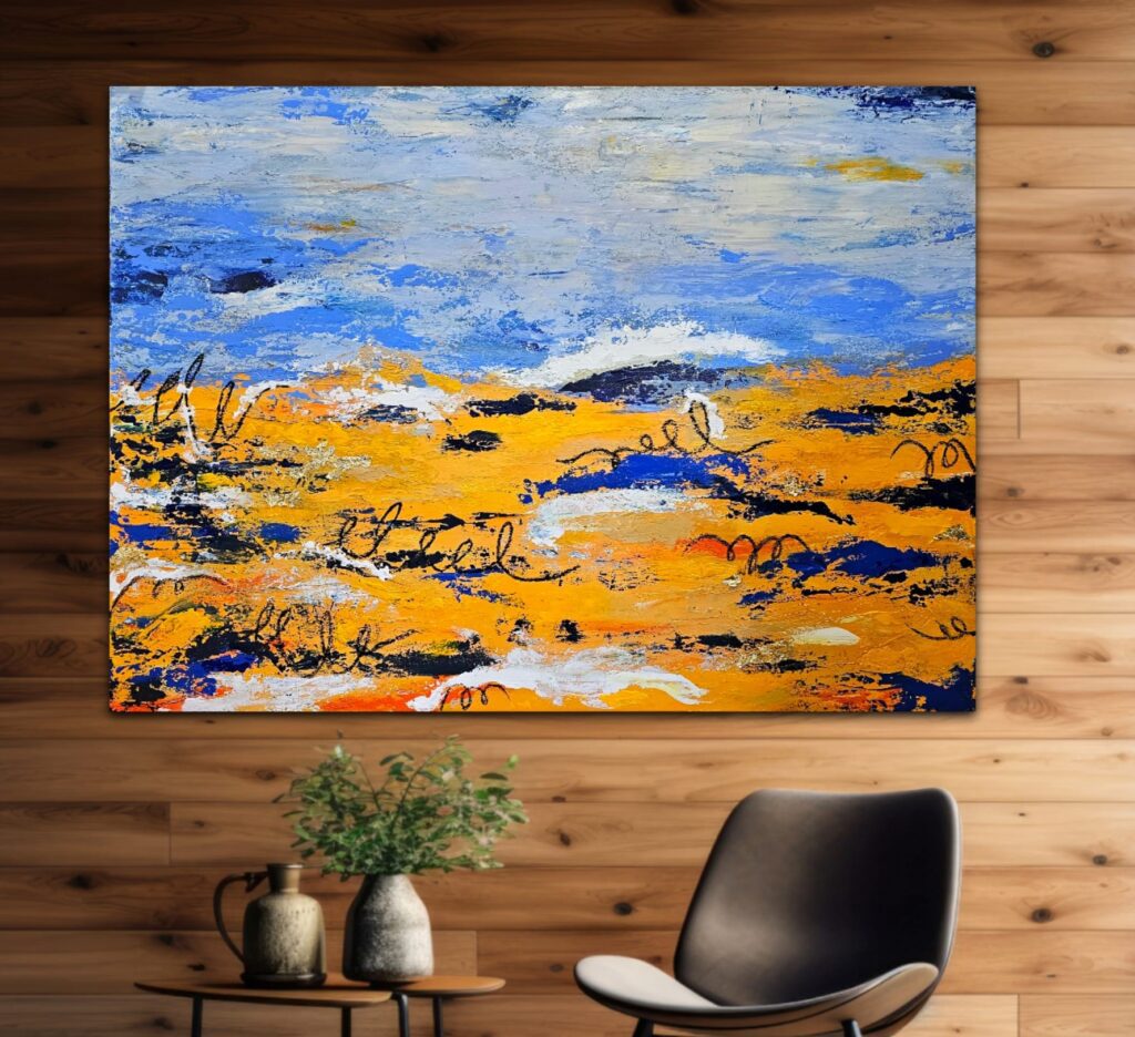 Abstract wall art made by melbourne abstract artists Meghan oare abstract art name Sunlit Golden Coast